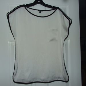 Ann Taylor Off-White & Black Short Sleeve Blouse M